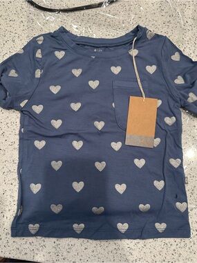 Kyte BABY Navy Tee with Silver Heart Print and Pocket